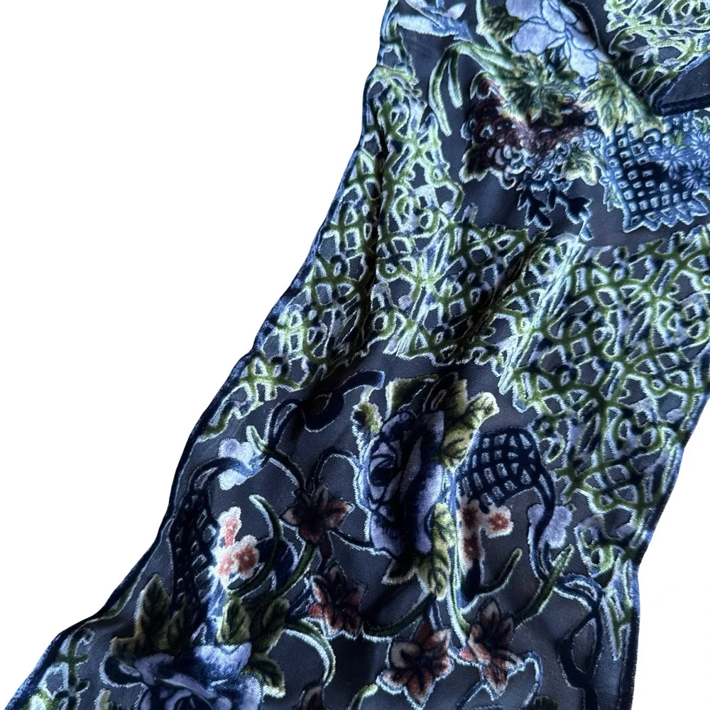 Cejon Dark Floral Velvet Silk Whimsigoth Burnout Fairy Romantic Scarf 7.5x56